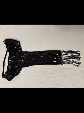 Black Sequin Fringe Crop Top halter dancer exotic